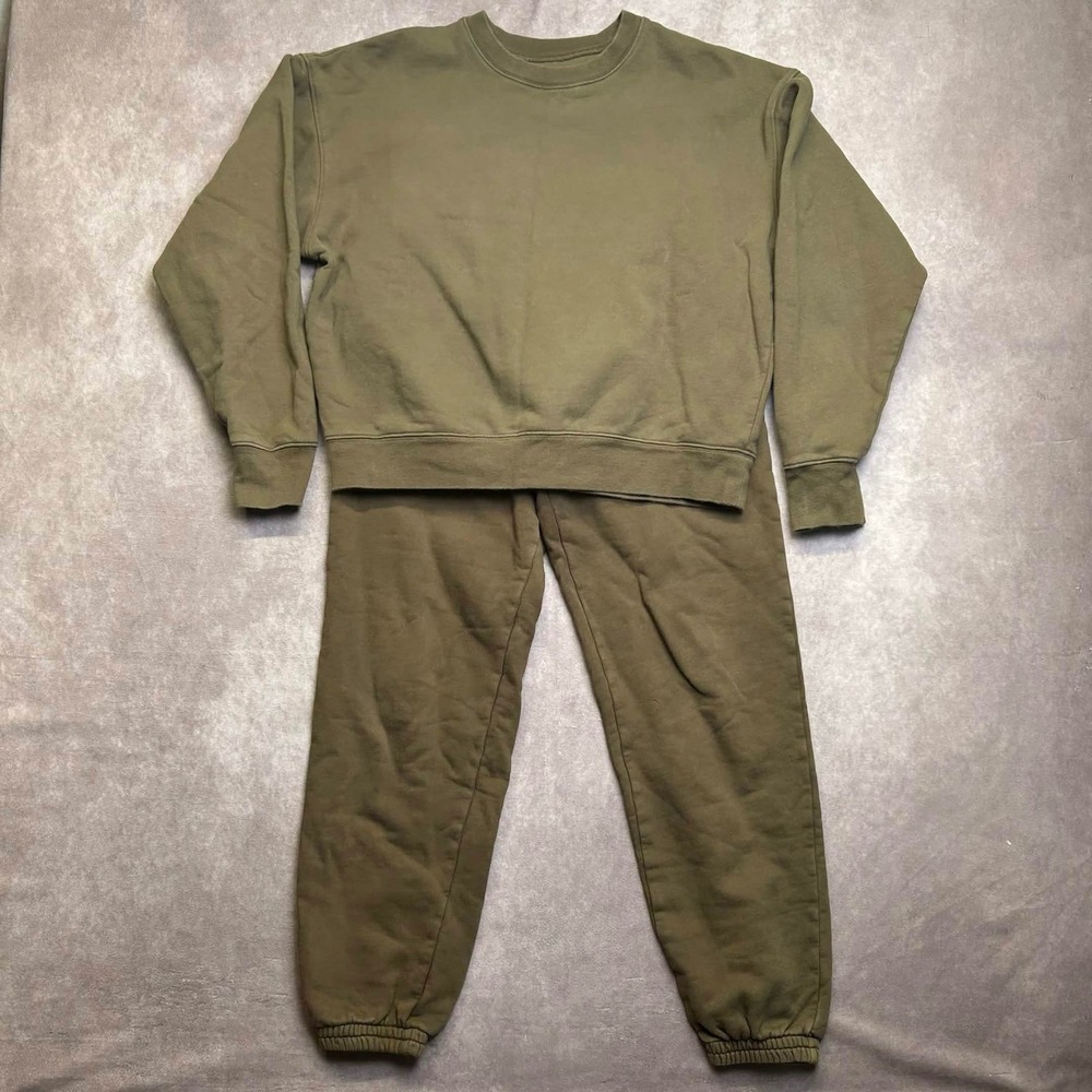 Girlfriend Collective Olive Green Recycled Cotton Sweatshirt Jogger Set S